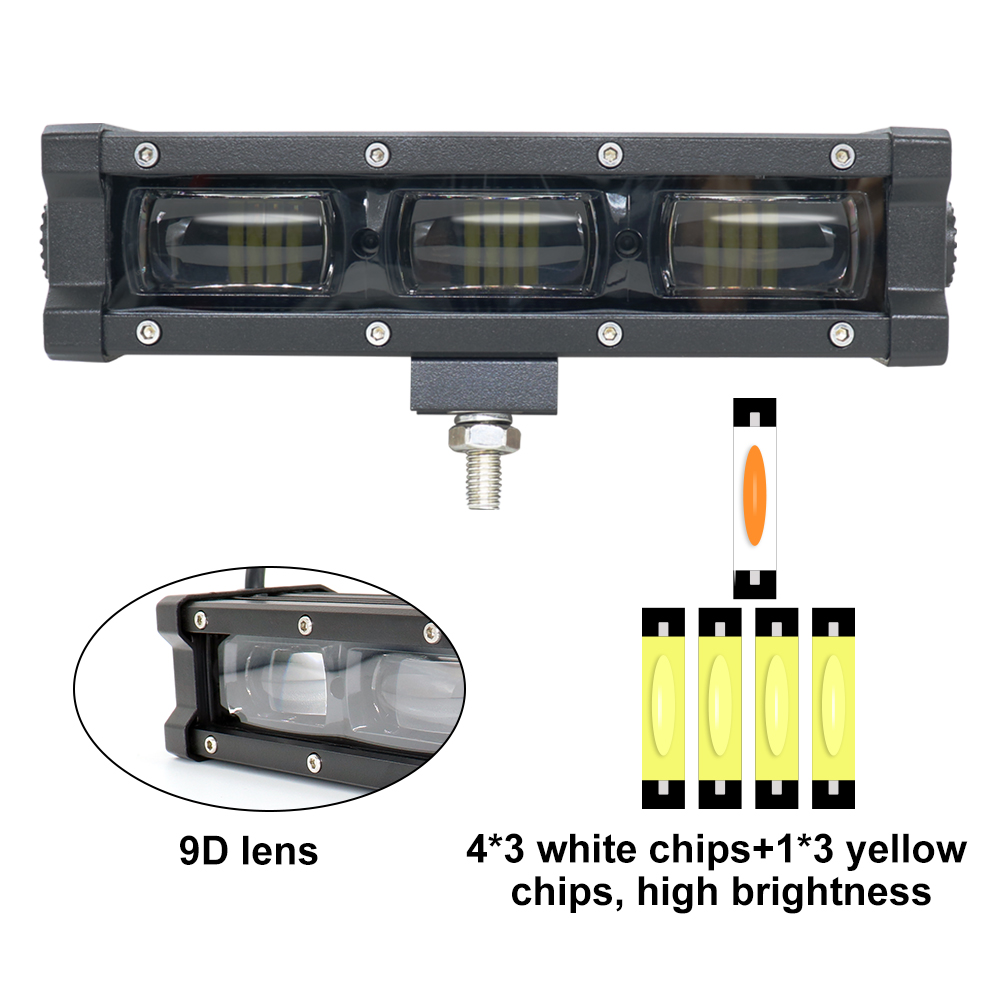 Новинка, Светодиодная панель для грузовика, 9D бар, 60 Вт, белый и желтый свет, Светодиодная панель для автомобиля, рабочий свет для вождения мотоцикла