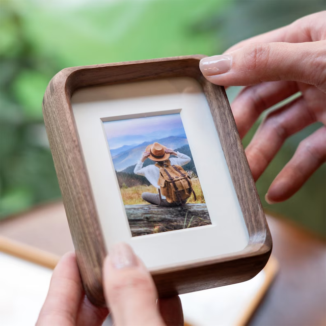 Home Decor Personalized Gifts Mini Small Table-top Wall Hanging Premium Solid Teak Walnut Wooden Photo Frame Wood Picture Frame