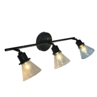 Lustres d'intérieur à 3 lumières Lampes suspendues Finition marron Lumière sur rail fixe Abat-jour en verre clair Matériau en fer Base d'ampoule E12 Moyen