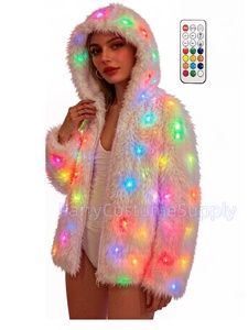 เสื้อแจ็คเก็ตขนเฟอร์เทียม Luwint สำหรับผู้หญิง พร้อมไฟ LED กระพริบ  ฮู้ด<span class=keywords><strong>ขน</strong></span>เฟอร์หนานุ่ม  ชุดแฟชั่นสำหรับงานปาร์ตี้ - Product Image 2