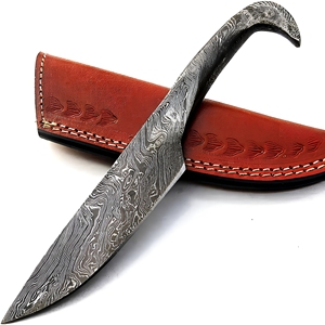 Cuchillo de Caza Personalizado Hecho a Mano en Acero de Damasco con Funda de Cuero, Personalizable OEM, Dureza 58-60HRC, Longitud Total de 23 cm - Product Image 1