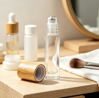 Flacons à bille en verre dépoli de 5 ml et 10 ml avec bouchons imitation bois, ensemble de flacons de voyage portables vides et rechargeables pour huiles essentielles
