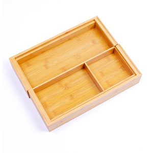 Bamboo telescopic <b>tray</b> drawer tableware stretchable storage box <b>small</b> items desktop manufacturer custom storage telescopic - Product Image 2