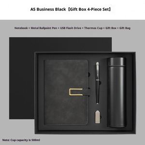 Promotion Corporate Office Gift Set Custom Logo Handmade Embossed Modern Bottle Gift Set Custom Journal with Pen and USB - Product Image 5