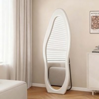 Grand miroir sur pied Art Déco fait main, écologique, avec cadre en bois recouvert de cuir microfibre PU, pour entrée et chambre à coucher