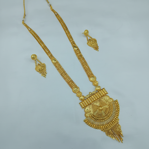 18K <b>Gold</b> Plated Brass South Indian Temple Long Haram Necklace Earrings <b>Set</b> Bridal Engagement Party Wedding Anniversary Jewelry - Product Image 2