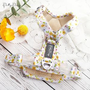 デイジーフラワープリントソフトピンク高級子犬ハーネスベストミディアム小型ペットピンク犬ハーネスクリアバックル付き子犬アクセサリー - Product Image 2