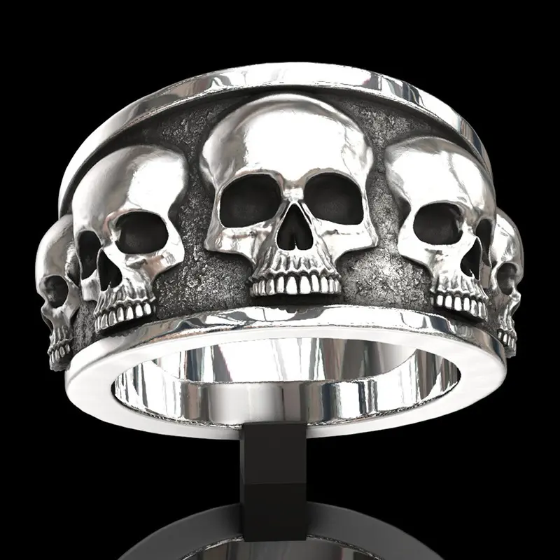 Gothic Skeleton Head Surround Hip Hop Ring Finger Jewelry Punk Biker Rock Skull Band Rings for Men