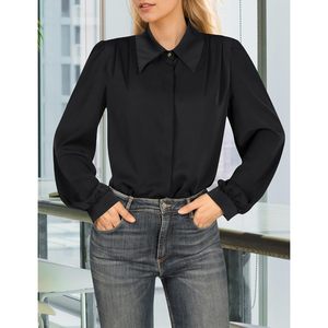 Camisa de mujer con botones, manga larga, plisada, blusa de oficina, informal de negocios, top de popelina - Product Image 2