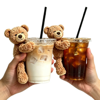 Support de paille en peluche super douce en forme d'ours en peluche avec rembourrage en coton PP pour tasses