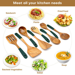 Wooden Spoons Cooking Utensil Set Non Scratch Natural Teak 8 Pcs Utensils Wood Spoons for Cooking Nonstick Kitchen Utensil Set - Product Image 6