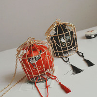 Personnalisé 2024 Design Unique Femmes Métal Bandoulière Messenger Sac Mode Broderie Cage À Oiseaux Anneau De Fer Unique Sac À Main Sac
