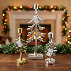 Sonnet Decor Christmas Tree <b>Candlestick</b> Holders <b>Silver</b> Gold Metal Handmade Heat Resistant Eco-Friendly Durable Design Home - Product Image 2
