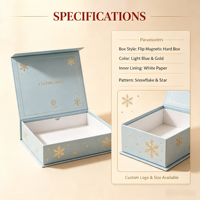 Boîte cadeau magnétique bleu clair personnalisée pour Noël, avec motif flocon de neige en feuille d'or, boîte rigide à rabat pour emballage de cadeaux de Noël