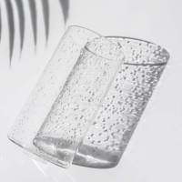 Abat-jour en verre cylindrique à bulles d'air naturelles, artisanat de moulage manuel pour luminaires de lustre à cadre en bois rustique