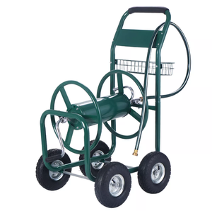 重型4轮钢花园软管卷盘车工业金属设计，用于室外存储和工具使用 - Product Image 1