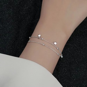 S925 Sterling Silver Double Chaîne Cinq Étoiles Charme Bracelets Bijoux pour Femmes Filles Cadeau Accessoires - Product Image 5