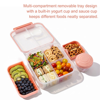 Lonchera Bento Portátil Personalizada de 1250ml/1650ml, de PP, con 5 Compartimentos y Recipiente para Alimentos con Asa, para Niños y Escuela