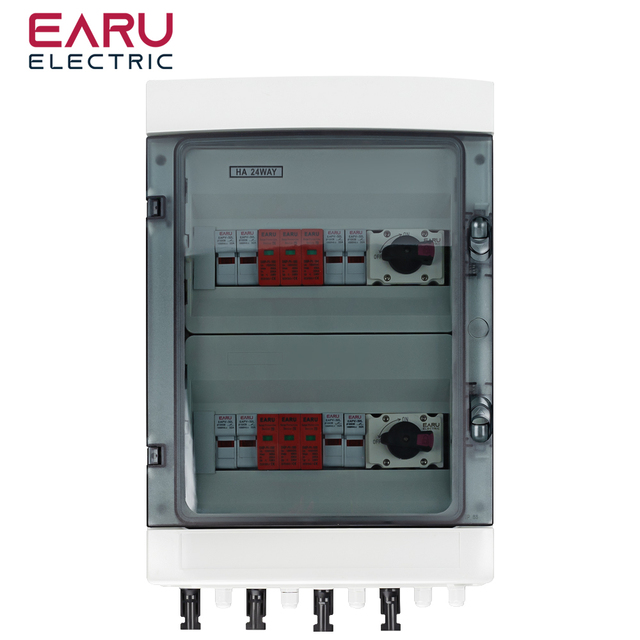 DC 1000V 4 Input 2 Output Photovoltaic PV Combiner Box With Surge Lightning Protection DC Fuse MCB SPD Waterproof Box IP65 EA-CB