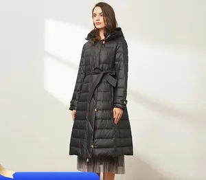 Manteaux bouffants pour femmes manteau en duvet à capuche rembourré femmes veste en duvet d'oie coréenne avec ceinture fine Canada Style japonais hiver