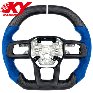 Volant sport racing personnalisé en fibre de carbone mate et suède bleu pour Ford Mustang S650 GT GT350 500 Shelby 2024-2026 - Product Image 1