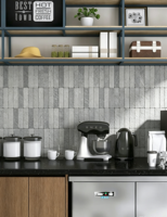 Mosaïque en pierre calcaire grise rustique de qualité supérieure Perfectstone, surface rugueuse, pour mur d'accentuation de café et décoration commerciale haut de gamme