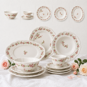 Service de table en céramique <span class=keywords><strong>bleu</strong></span> <span class=keywords><strong>et</strong></span> <span class=keywords><strong>blanc</strong></span> à motif floral de roses de luxe, peint à la main, vaisselle vintage en <span class=keywords><strong>porcelaine</strong></span> française, assiettes, bols, tasses, mariage - Product Image 1