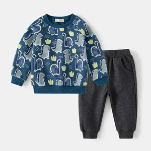 2023 autunno felpa Casual da ragazzo alla moda Set di <span class=keywords><strong>pantaloni</strong></span> della <span class=keywords><strong>tuta</strong></span> a maniche lunghe stampati a blocchi di colore 100% cotone - Product Image 2