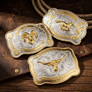 Fibbia per Cintura in Metallo 3D di Lusso Stile Cowboy Occidentale, Design Personalizzato Bicolore Placcato Argento - Product Image 1