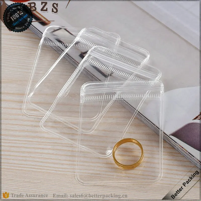 Wholesale Clear Self Adhesive Zipper Jewelry Bangle Ring PVC Plastic Pouch Bag