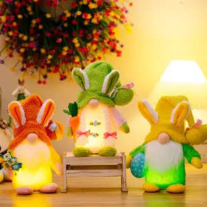 Dekorasi Gnome Paskah dengan lampu LED, boneka kelinci Gnome musim semi kelinci Gnome mewah tanpa wajah hadiah boneka kelinci liburan Paskah