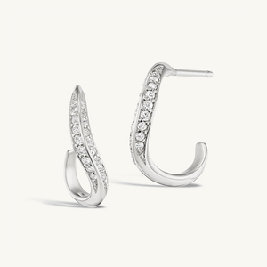 Pendientes de Plata de Ley 925 con Diseño de Moda AE180, con Circonitas Pavé en Forma de C, Ondulados y Abiertos, para Mujer, Joyería para Uso Diario, Fiestas y Regalos - Product Image 3