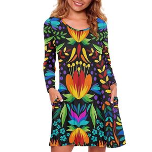 Wholesale <strong>Mexican</strong> Flower Bird Women's Clothing <strong>Mexican</strong> Omito Print on Demand Custom Elegant Ladies Long Sleeve Bodycon <strong>Dresses</strong> - Product Image 6