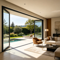 Porte coulissante en alliage d'aluminium à double vitrage pour patio, entrée, poussoir-tiroir, isolation thermique pour villa et hôtel