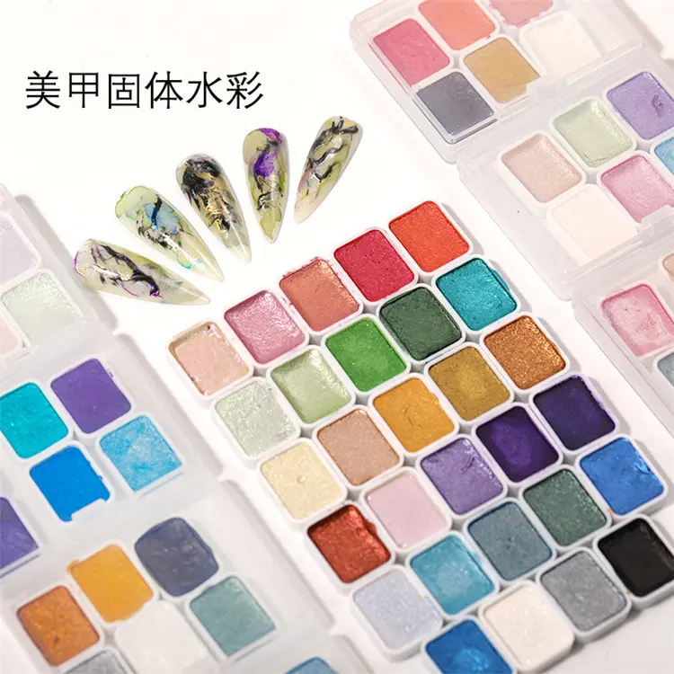 Gold and Silver Powder Mineral Pearlescent Watercolor Pigment Solid Packaging DIY Nail Drops Glue Color Painting Pigment