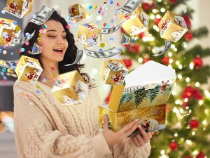 <span class=keywords><strong>Caja</strong></span> <span class=keywords><strong>de</strong></span> Regalo Sorpresa <span class=keywords><strong>de</strong></span> Navidad con Dinero Explosivo, Sobre Rojo Plegable Único con Confeti para Dinero en Efectivo - Product Image 5