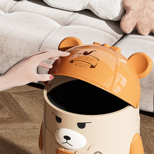 Detective Bear Flip Top Trash Can Large Capacity Cartoon Wastebasin Indoor Household Bathroom Use - Product Image 4