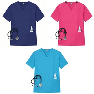 Women Scrub Tops Solid Color Short Sleeve Moisture Wicking Hospital Uniforms V Neck With Pockets For Medical Nursing Work - Product Image 1