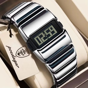Montre sport numérique LED pour homme, étanche, avec boîtier carré en alliage E126 et bracelet en acier inoxydable - Product Image 3