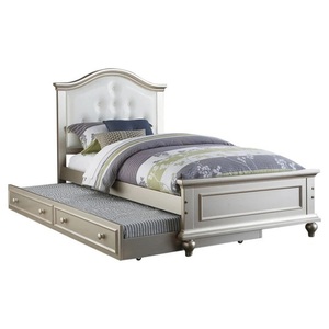 Modern Adjustable Convertible <b>Platform</b> <b>Bed</b> Twin Ivory White Faux Leather Upholstery Rosewood <b>Frame</b> Storage Bedroom Furniture - Product Image 1