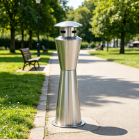Poubelle à cigarettes conique en acier inoxydable MAX, à poser au sol, avec revêtement intérieur galvanisé, pour usage commercial, public et extérieur