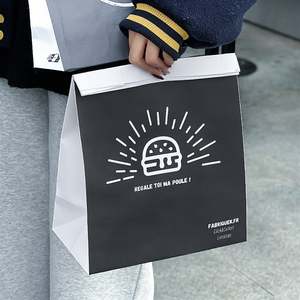 Sacs à emporter jetables en papier kraft noir écologiques et recyclables personnalisés pour hamburgers, frites, burgers et pâtes, restauration rapide - Product Image 2