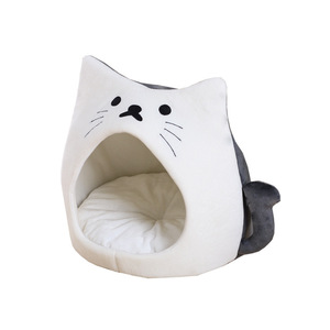 Cama para gatos con forma de cabeza de gato, suave y de felpa, tipo casa cerrada para gatos, cálida y cómoda para todas las estaciones, con cojín extraíble. - Product Image 5