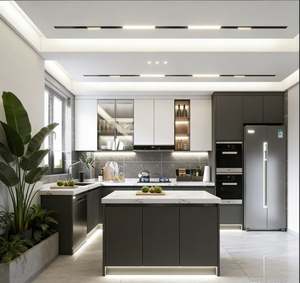 Ensemble complet d'armoires de cuisine robustes, cadre en bois massif avec accessoire pour évier et glissière de tiroir, charnière durable pour une utilisation à long terme - Product Image 3