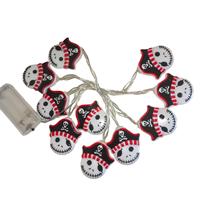 Guirlande lumineuse LED décorative d'Halloween, étanche, motif chapeau de pirate tête de mort, alimentée par piles, lumières féériques pour décoration de maison hantée