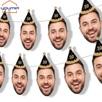 Bannière d'anniversaire personnalisée avec photo, noir et or, décorations de fête d'anniversaire pour adultes, ensemble de 10 guirlandes de bannières, vente en gros