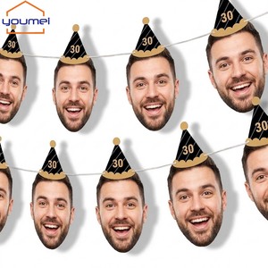Bannière d'<span class=keywords><strong>anniversaire</strong></span> personnalisée avec photo, noir et or, décorations de fête d'<span class=keywords><strong>anniversaire</strong></span> pour adultes, ensemble de 10 guirlandes de bannières, vente en gros - Product Image 1