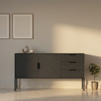 Buffet en bois de noyer à 2 portes et 3 tiroirs, pieds en métal noir, console moderne, meuble de rangement pour salon, vente en gros OEM