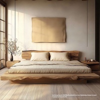 Lit double en bois massif d'orme ancien, style moderne et silencieux, grand lit original pour hôtel, villa, tatami pour chambre et gîte