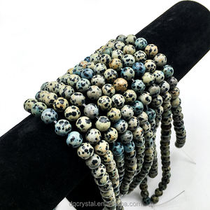 Vente en gros de pierre naturelle dalmatine jaspe, perles de cristal de jaspe dalmatien rondes à pois noirs pour la fabrication de bijoux - Product Image 2